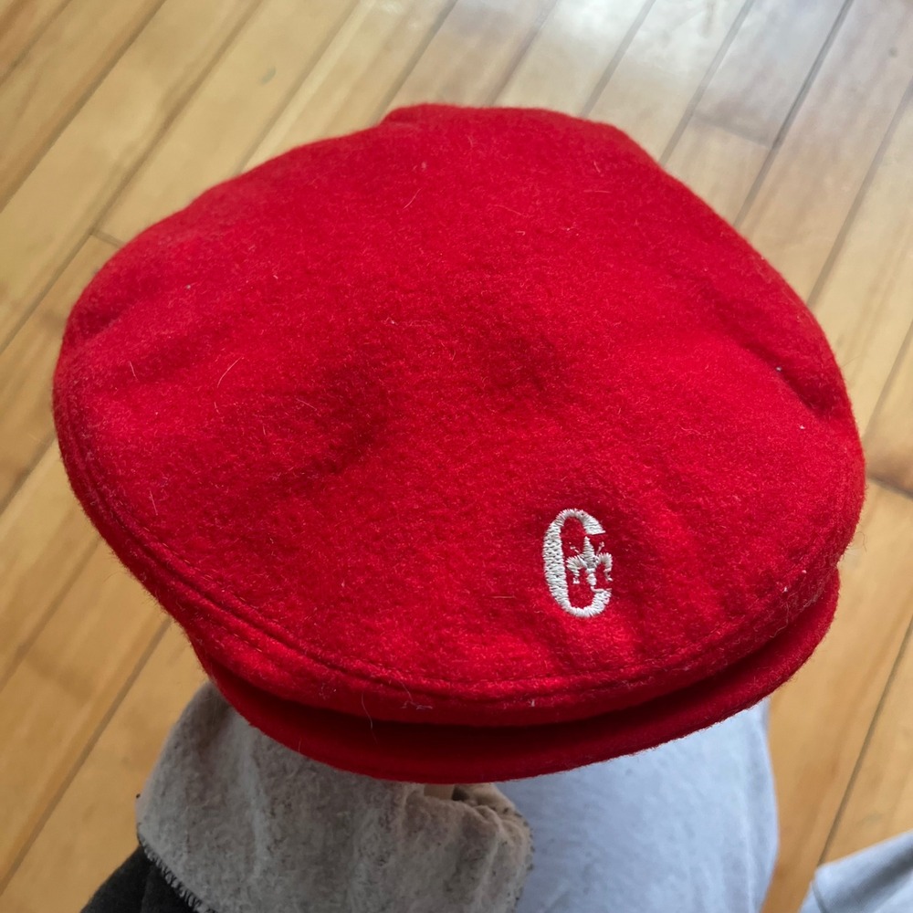 Comte de Florence Red Wool Blend Flat Cap Hat Monogram Logo